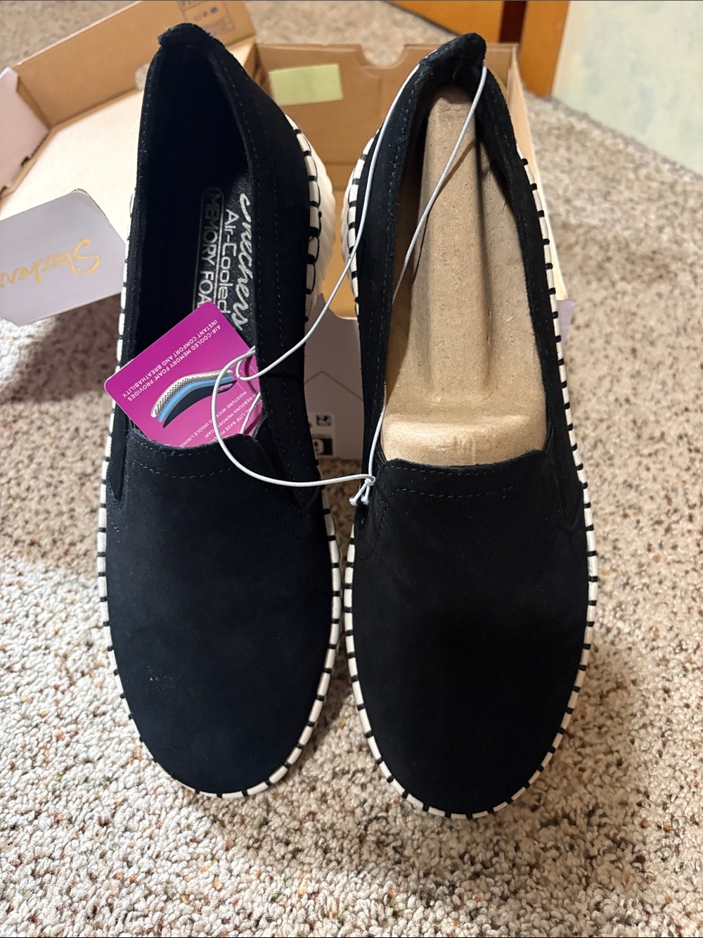 Skechers Black Slip-On Suede-Look Casual Flats with Contrast Stitching
